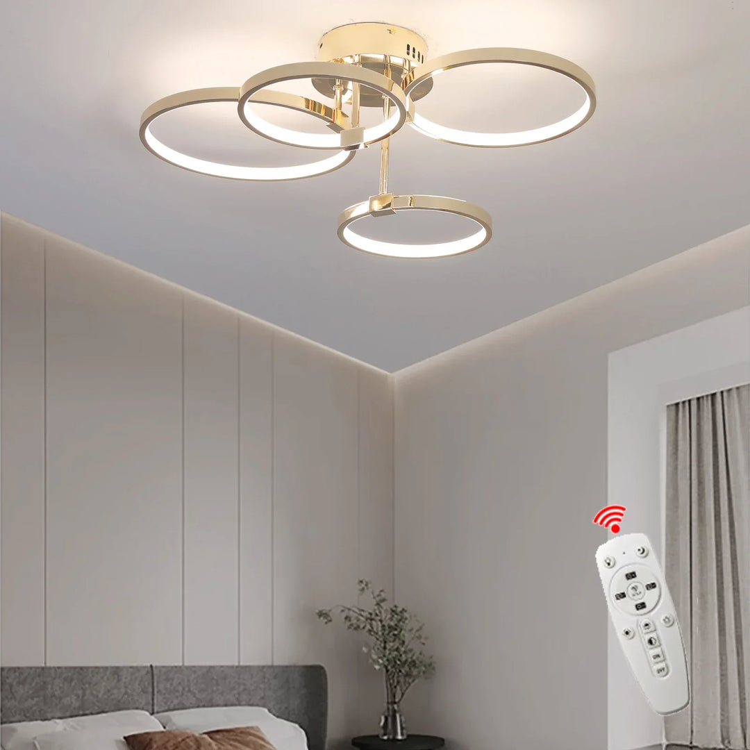 Modern Dimmable LED Ceiling Light – 4/6 Ring Chandelier with Remote Control, Adjustable Color Temperature for Living Room, Bedroom, and Dining Room | Kalsten