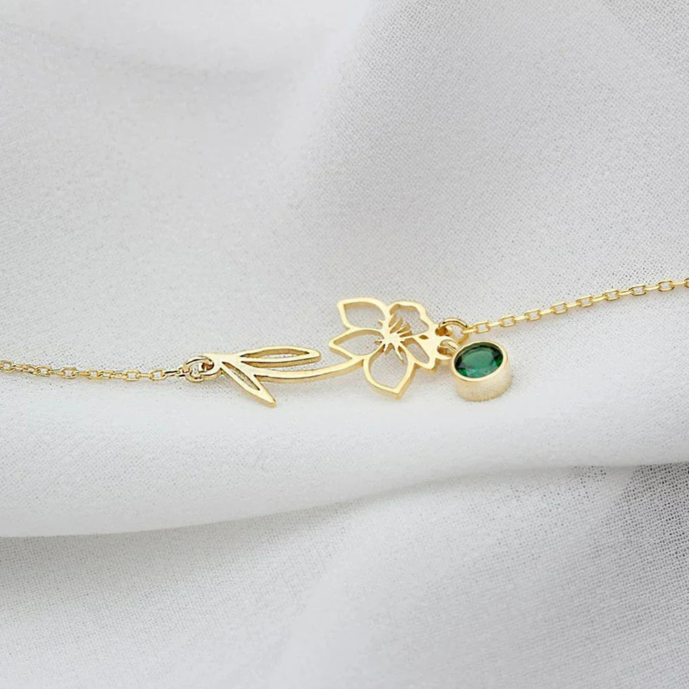 Kalsten | Dainty Birth Flower & Birthstone Chain Bracelet