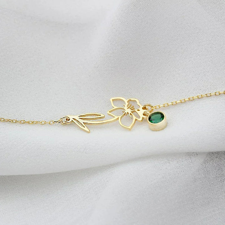 Kalsten | Dainty Birth Flower & Birthstone Chain Bracelet
