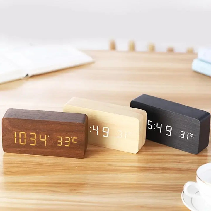 Wood Digital Alarm Clock – LED Display