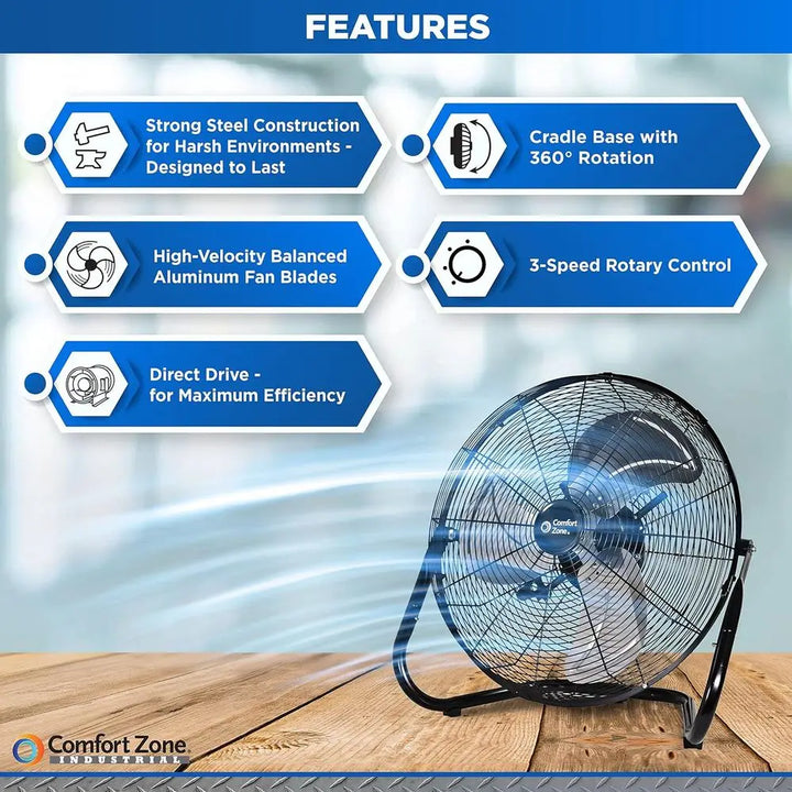18-Inch Industrial High-Velocity Floor Fan – 3-Speed Adjustable Tilt with Carry Handle for Workshop & Home Use | Kalsten