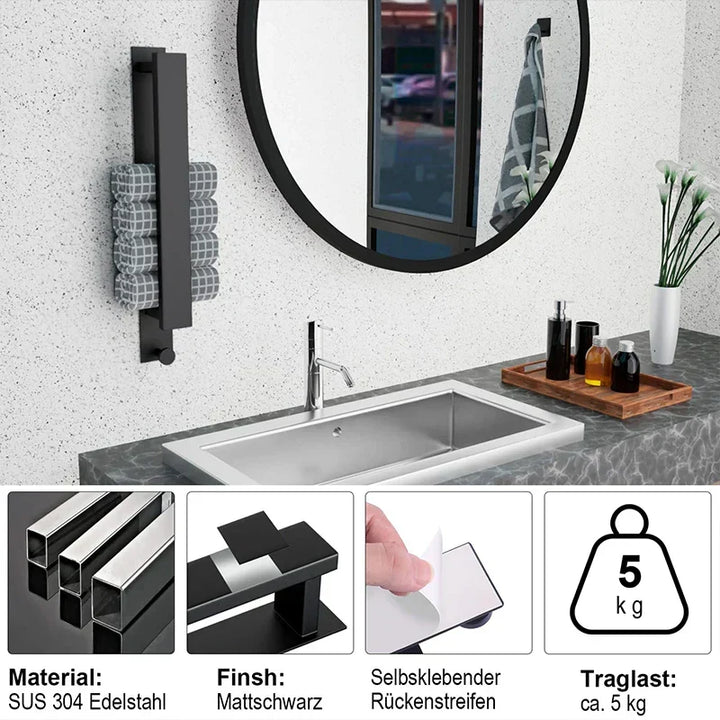 Modern Self-Adhesive Towel Rack - in Silver and Black Kalsten