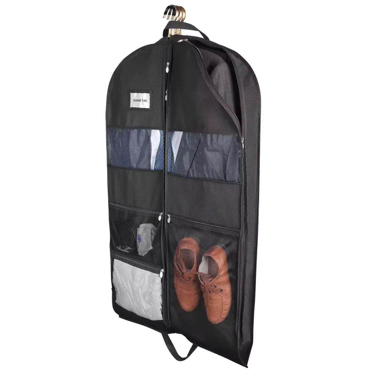 Brehn | Travel Garment Bag for Clothes | Two-way Zipper & XXL Pockets | Breathable & Transparent | 43 Inch Hanging Suit Organizer