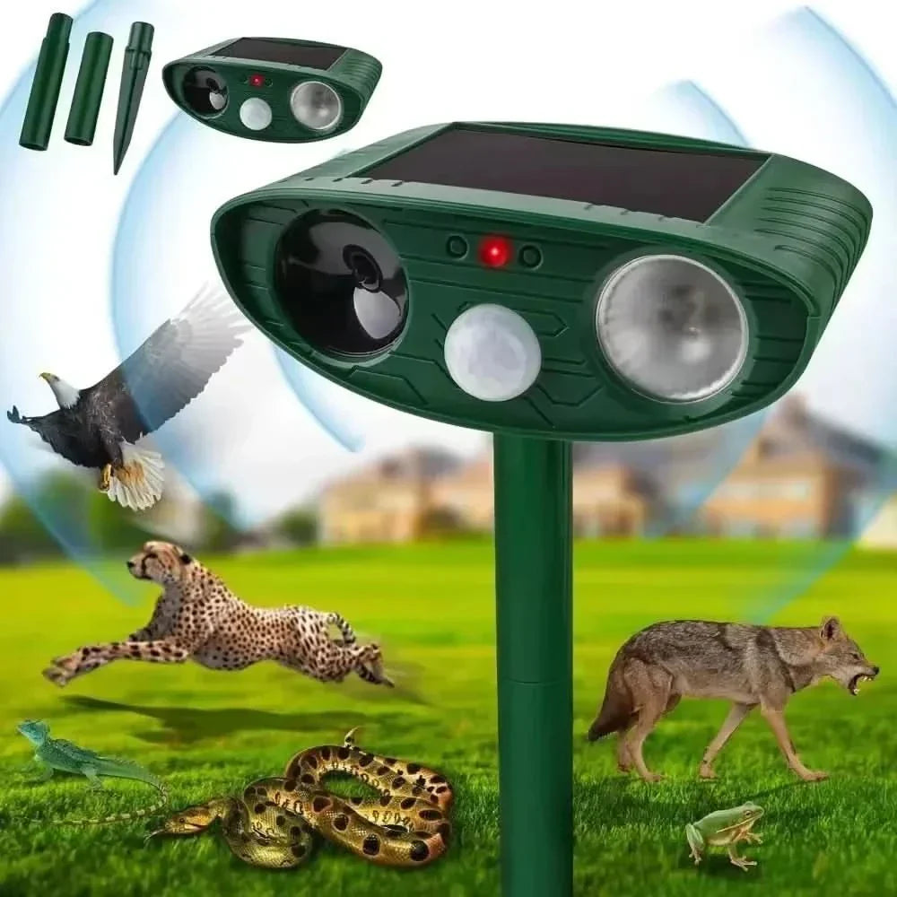 Skanto | ULTRAGUARD ULTRASONIC PEST REPELLER – Ultrasonic Pest Repeller with LED Light – Weather-Resistant and Battery-Powered for Garden and Outdoor Use