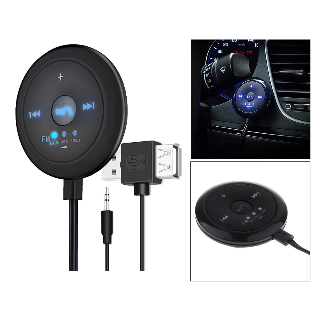 Kalsten | 2-in-1 Bluetooth 5.0 Car Player with FM Transmitter, AUX Input, 500mAh Battery, 5V Input, Compatible with Phones and Tablets