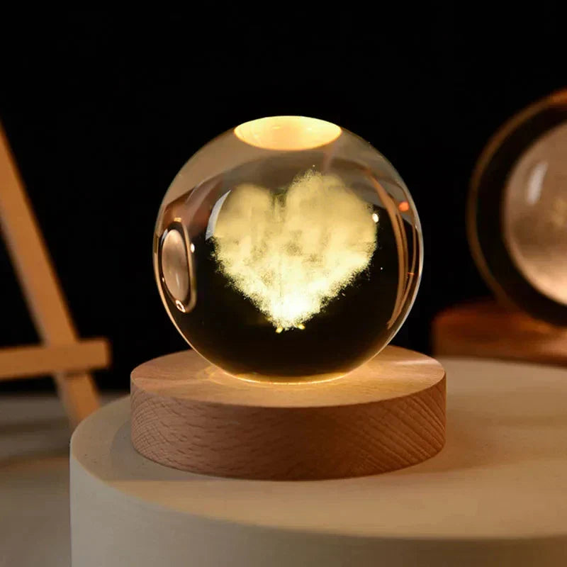 3D Crystal Night Light LED - Starry Sky Projector with Wooden Base, Romantic Lighting for Bedroom & Gifts | Kalsten