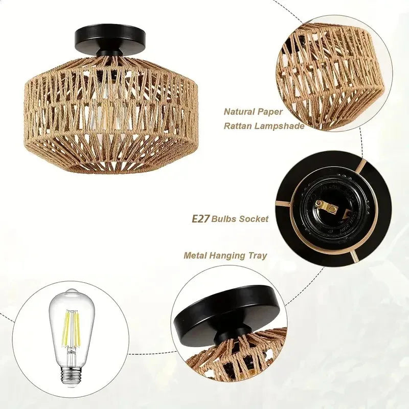 Classical Bamboo Weaving Chandelier Lamp - Handmade Pendant Light Hanging LED Ceiling Fixtures | Kalsten