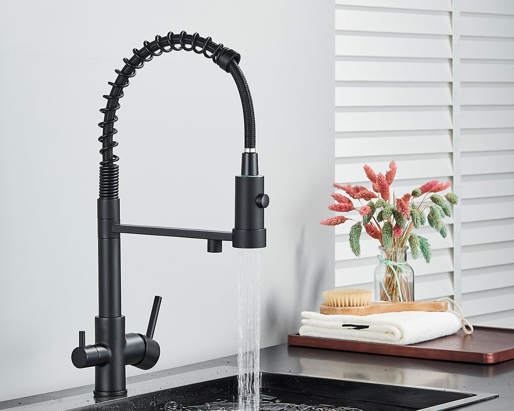 Sandsberg Black Filter Kitchen Faucet with Dual Spout – Mixer Tap with Water Filter for Kitchens, Water Treatment and Cleaning | Karnz