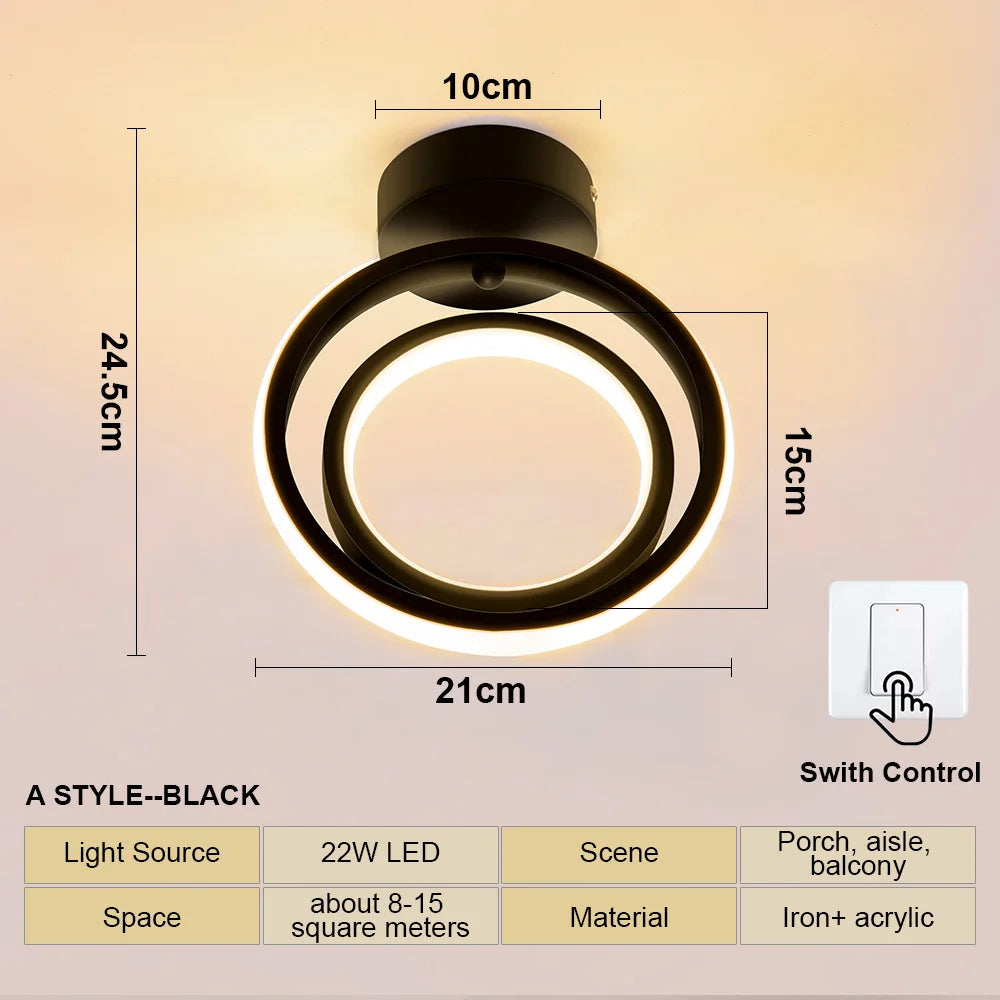Modern LED Aisle Ceiling Light – 2-Ring Surface-Mounted Lighting Fixture for Hallway, Balcony, and Indoor Spaces | Kalsten