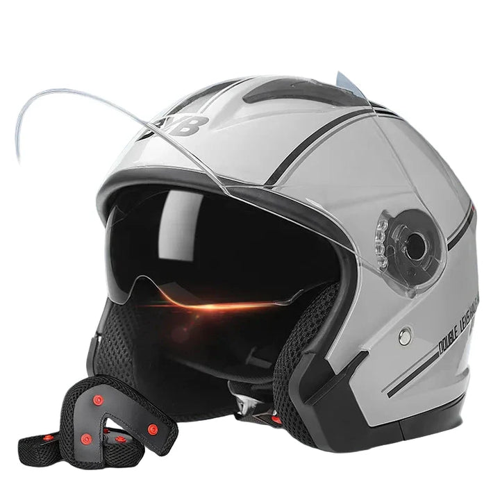 Kalsten | Retro 3/4 Open-Face Motorcycle Helmet with Dual Lens – AeroRide