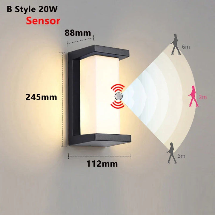 Modern LED Outdoor Wall Lamp with Motion Sensor - Waterproof Porch Light, Outdoor Lighting Fixture | Kalsten