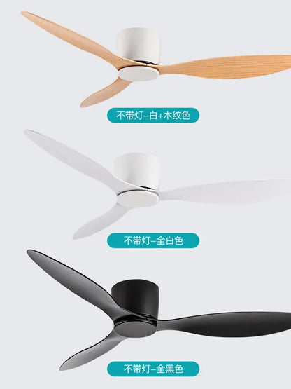 42-52 Inch Ceiling Fans with DC Motor — Remote Control Low Profile Cooling Fans, No Light, White Wood & Black Options | Skanto