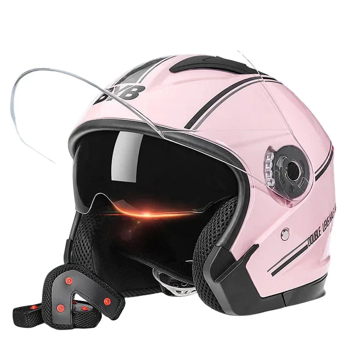 Kalsten | Retro 3/4 Open-Face Motorcycle Helmet with Dual Lens – AeroRide