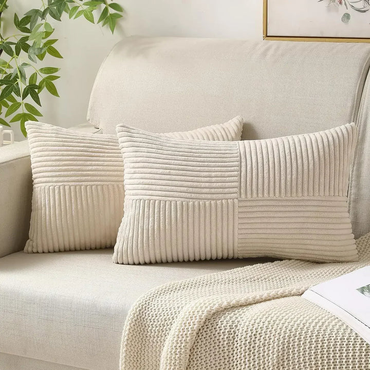 VelvetAura Cushion Cover - Stylish Striped Cushion Covers in Luxury Corduroy Set Kalsten