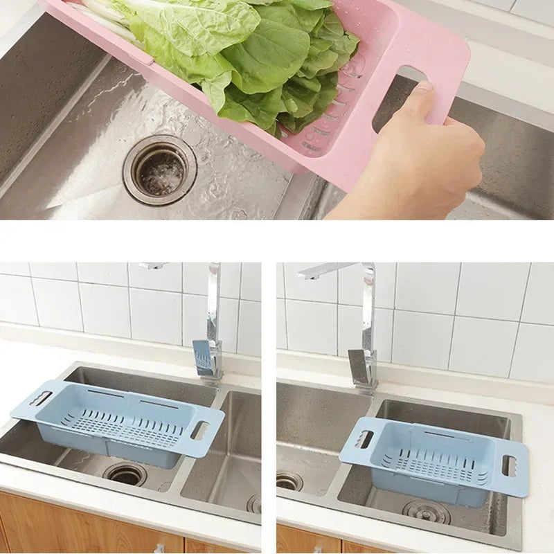 FlexDrain Draining Basket Kitchen – Adjustable Sink Organizer | Auto Drain & Fruit Vegetable Dryer | Space-saving Kitchen Accessory | Kalsten