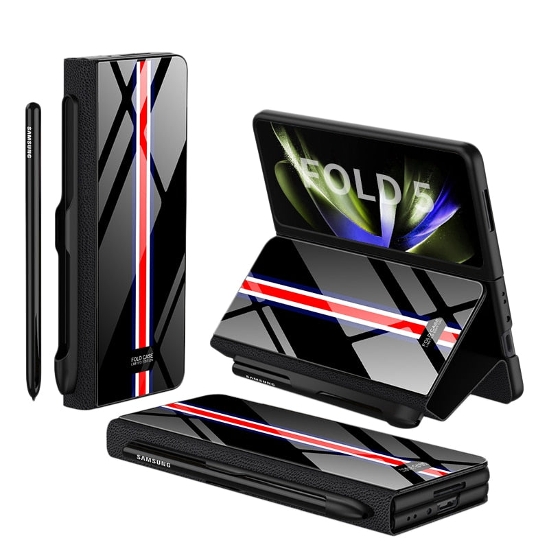 BowLift | Shockproof Armor Case Glass Cover Stand Insert Card Leather Case for Samsung Galaxy Z Fold 5/4
