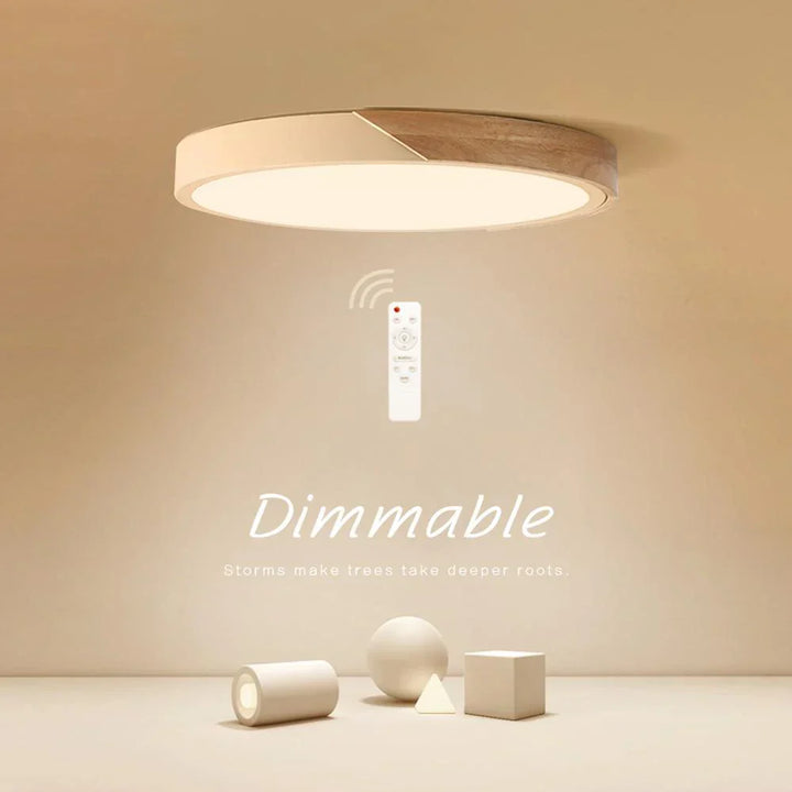 Modern LED Surface Mount Ceiling Light – Ultra-Thin Wooden Lighting Fixture with Remote Control for Living Room, Balcony, and Home Decor | Kalsten