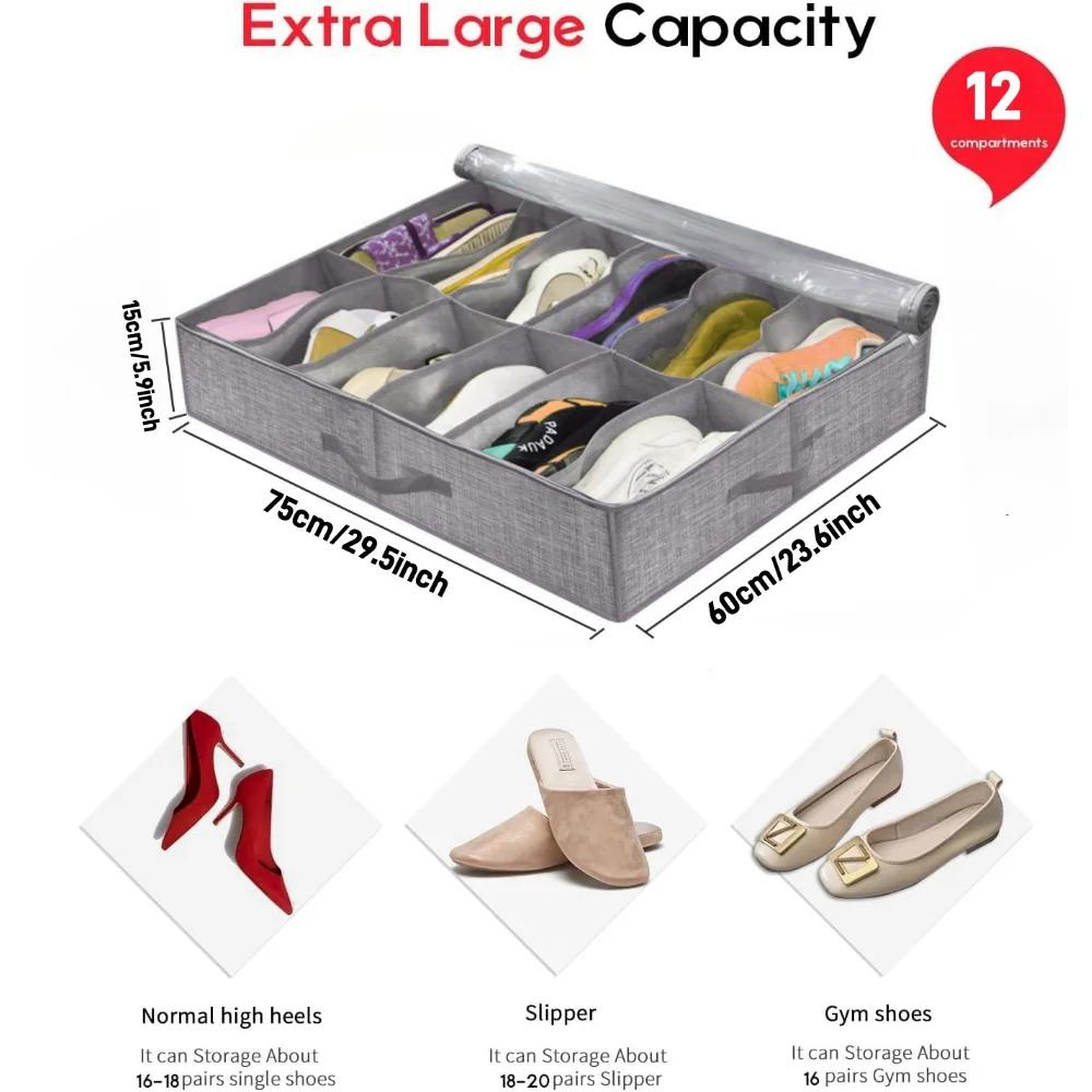 Kalsten | OrdiShoe Shoe Organizer | Under Bed Storage | 12 Pairs Capacity | Dustproof & Foldable