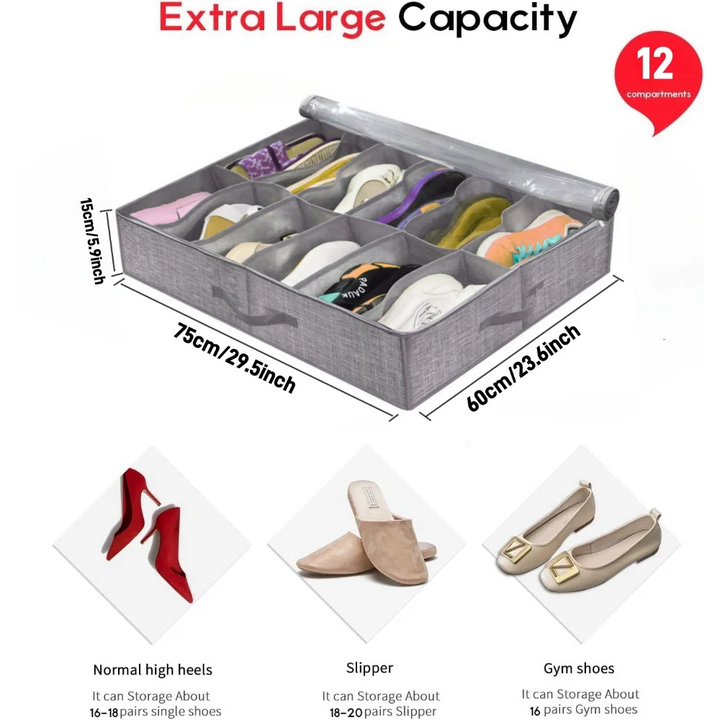 Kalsten | OrdiShoe Shoe Organizer | Under Bed Storage | 12 Pairs Capacity | Dustproof & Foldable