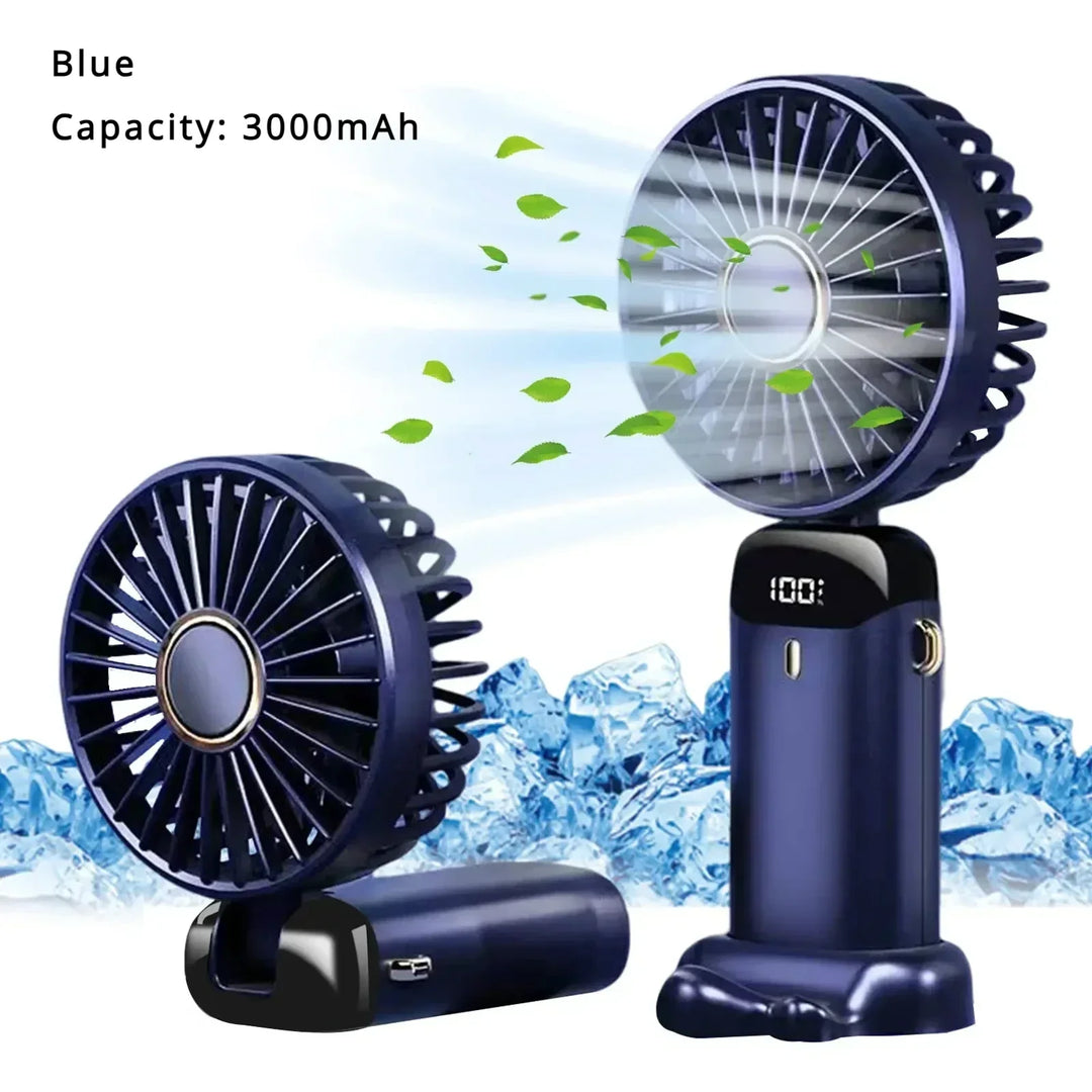 5000mAh Handheld Mini Fan – Wireless USB Rechargeable Portable Fan with Digital Display, Phone Holder, 5-Speed Foldable Neck Hanging Fan | Kalsten