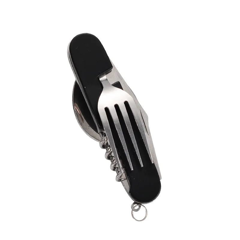 Skanto | 4-in-1 Outdoor Cutlery Set Camplico | Folding Spoon, Fork, Knife & Bottle Opener | Stainless Steel & Compact | For Camping & Travel