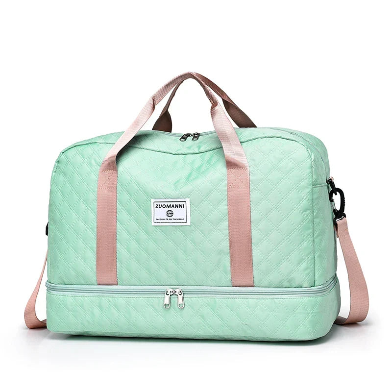 Brehn | Raumio TravelFlex Lightweight Travel Bag with Diamond Pattern | Large Sports & Weekend Bag with Shoe Compartment & Wet Compartment | Carry-on Compatible & Foldable