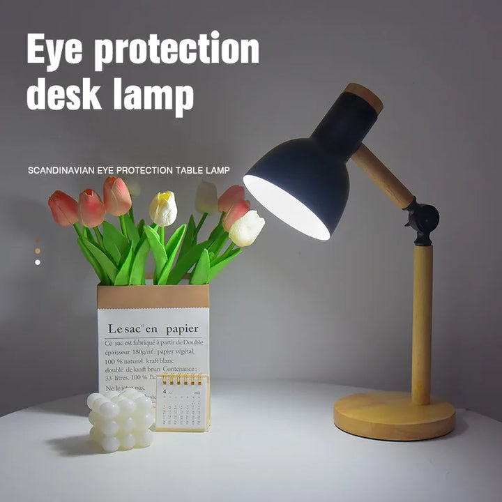 Creative Nordic Wooden Art LED Table Lamp – Adjustable Head & Eye Protection | Kalsten