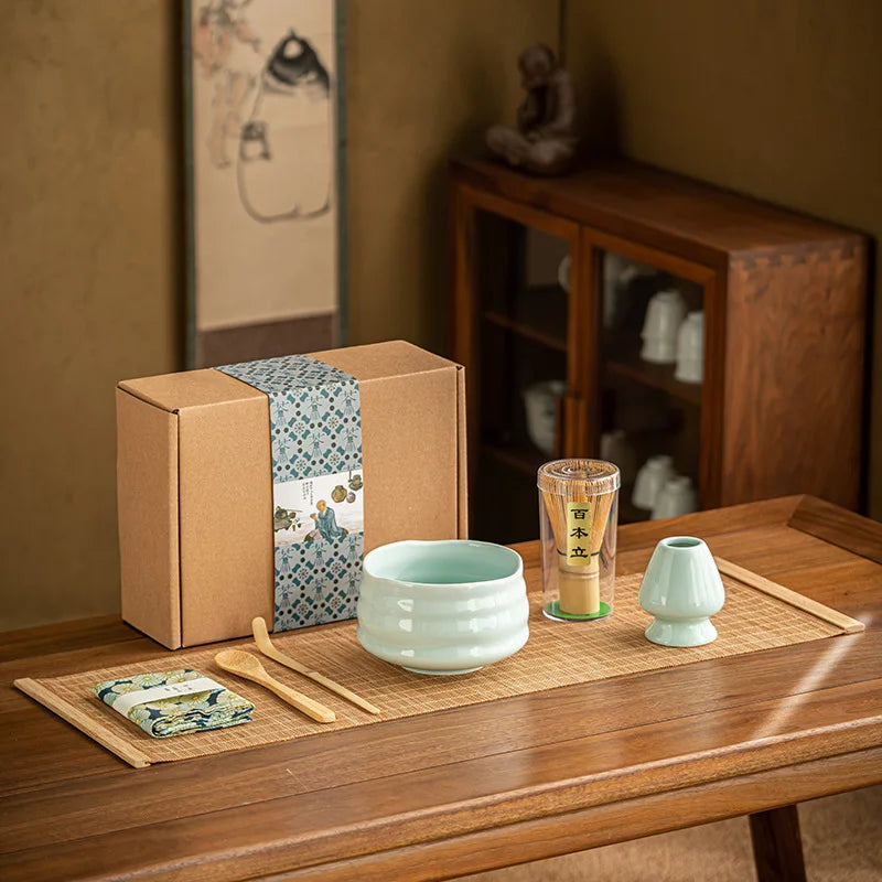 Matcha Set 7-Piece Natural Bamboo and Ceramic Matcha Bowl and Whisk Gift Set-2