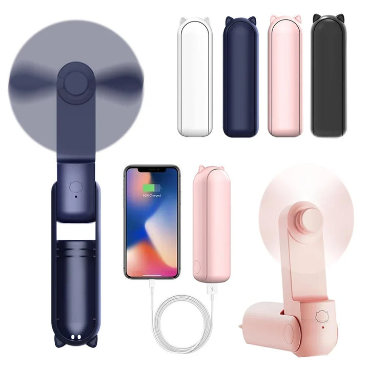 Portable Mini Handheld USB Fan – Rechargeable Folding Pocket Fan with Battery, Cooling Hand Fan and Power Bank Function | Kalsten
