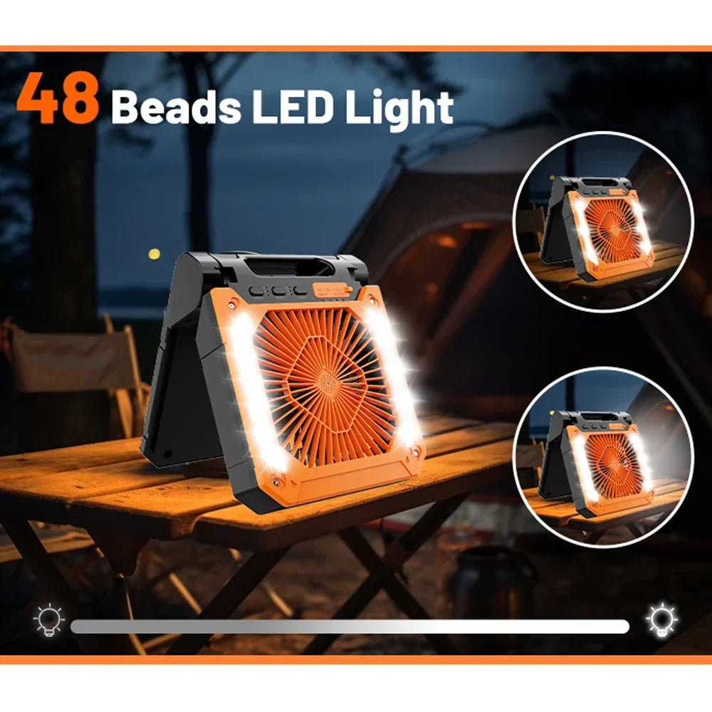 20000mAh Portable Electric Fan with LED Light — USB, Solar & Car Charging for Camping | Kalsten