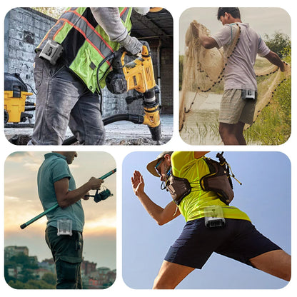 20000mAh Portable Waist Fan – Hanging Neck Fan with Power Bank, Strong Wind, LED Lighting for Sports, Courier, Outdoor Work | Bowlift