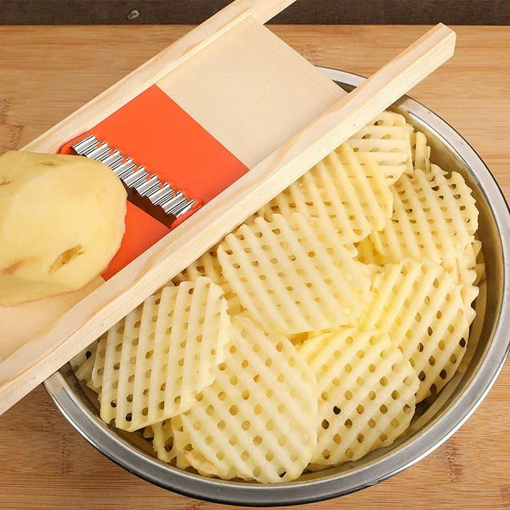 Kalsten | CrissChef Potato Slicer | Grid Shape & Stainless Steel | Creative Vegetable Chips | Wooden Handle