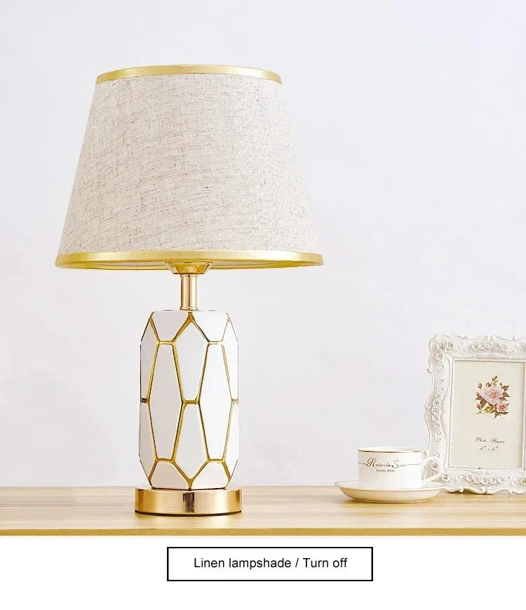 American Ceramic Table Lamp - Simple Modern Bedroom Bedside Lamp for Living Room, Warm Wedding Room Decorative Lamp | Kalsten