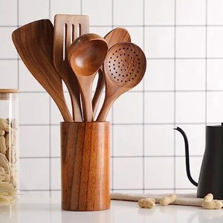Natural Teak Wood Kitchen Utensil Set