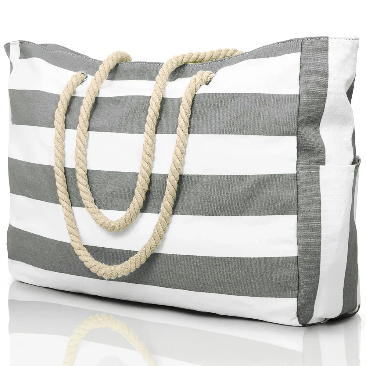 Skanto | Marivalis Striped Beach Bag with Zipper | Foldable & Waterproof | Sand-Resistant Canvas | For Travel & Vacation