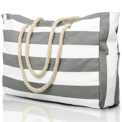 Skanto | Marivalis Striped Beach Bag with Zipper | Foldable & Waterproof | Sand-Resistant Canvas | For Travel & Vacation