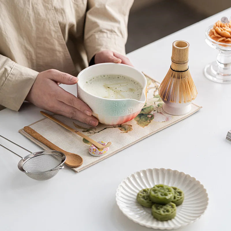 Matcha Tea Set 8-Piece Green Size Standard Ceramic Bamboo Whisk-4