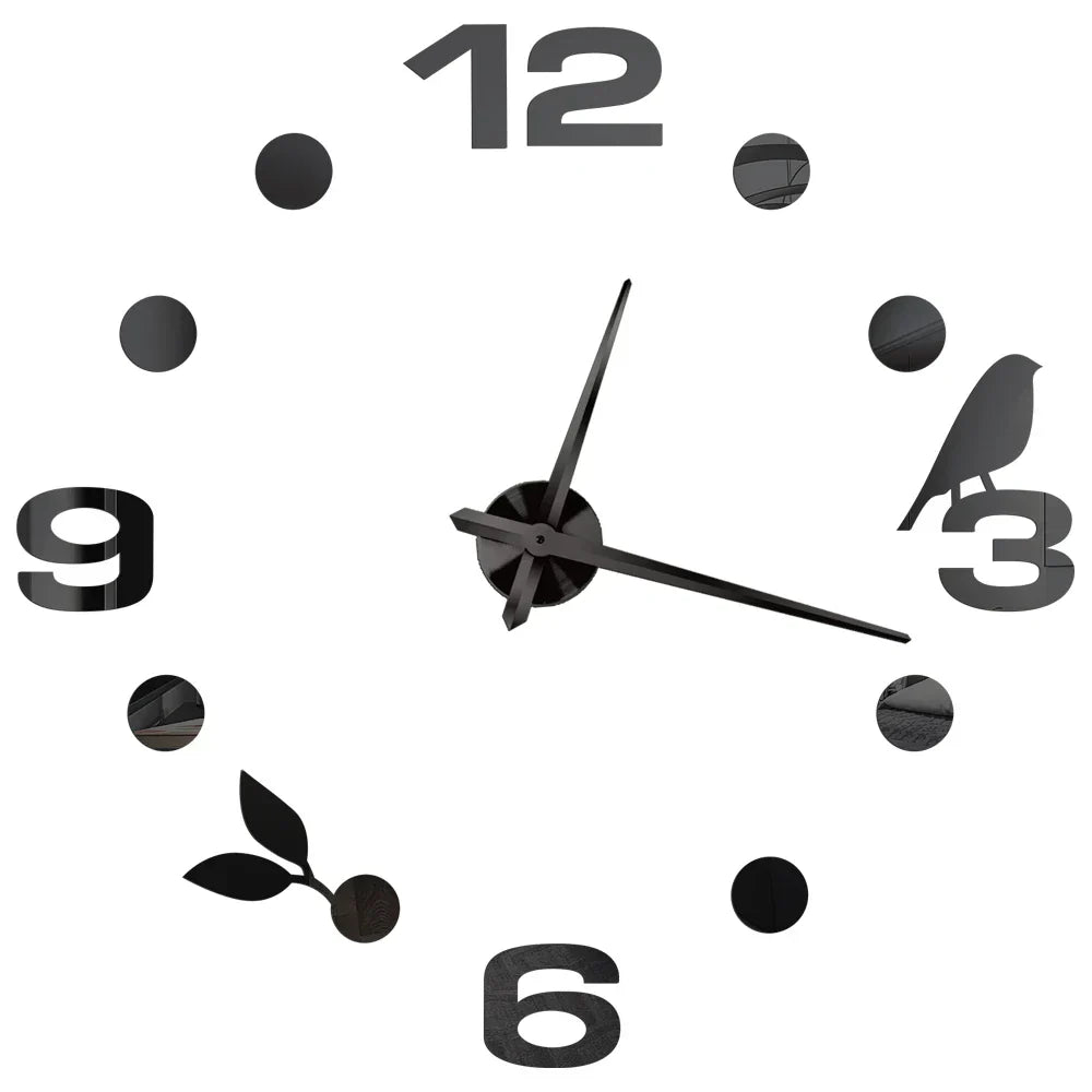 Large Wall Clock DIY 3D Self-adhesive Mirror Acrylic Wall Clock for Kitchen Dining Room Living Room Creative Home Decor | Karnz