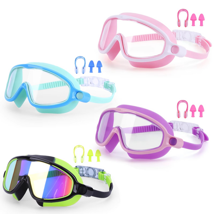 Kalsten | 2-Pack HD Swimming Goggles with Earplugs, Wide-View Waterproof Dive Mask