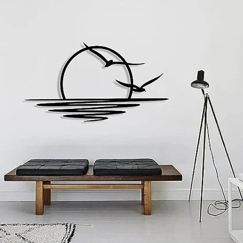 Sunrise Seagulls Metal Wall Decoration Sunset Iron Art 30x60cm Wall Art For Living Room Bedroom Office Decoration | Brehn