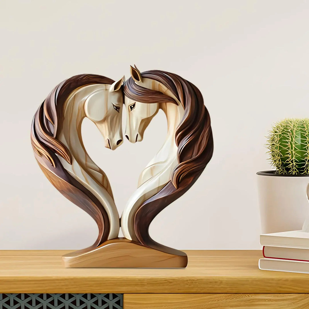 Kalsten | Equora Horse Sculpture | Horse Sculpture Wood | 2D Design in Embrace Pose | Decoration for Living Room, Office & Children's Room