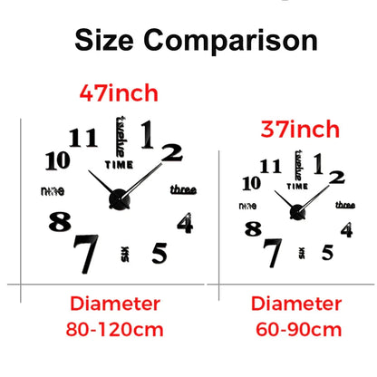 Large Wall Clock DIY 3D Self-adhesive Mirror Acrylic Wall Clock for Kitchen Dining Room Living Room Creative Home Decor | Karnz