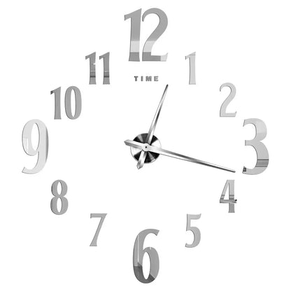 Large Wall Clock DIY 3D Self-adhesive Mirror Acrylic Wall Clock for Kitchen Dining Room Living Room Creative Home Decor | Karnz