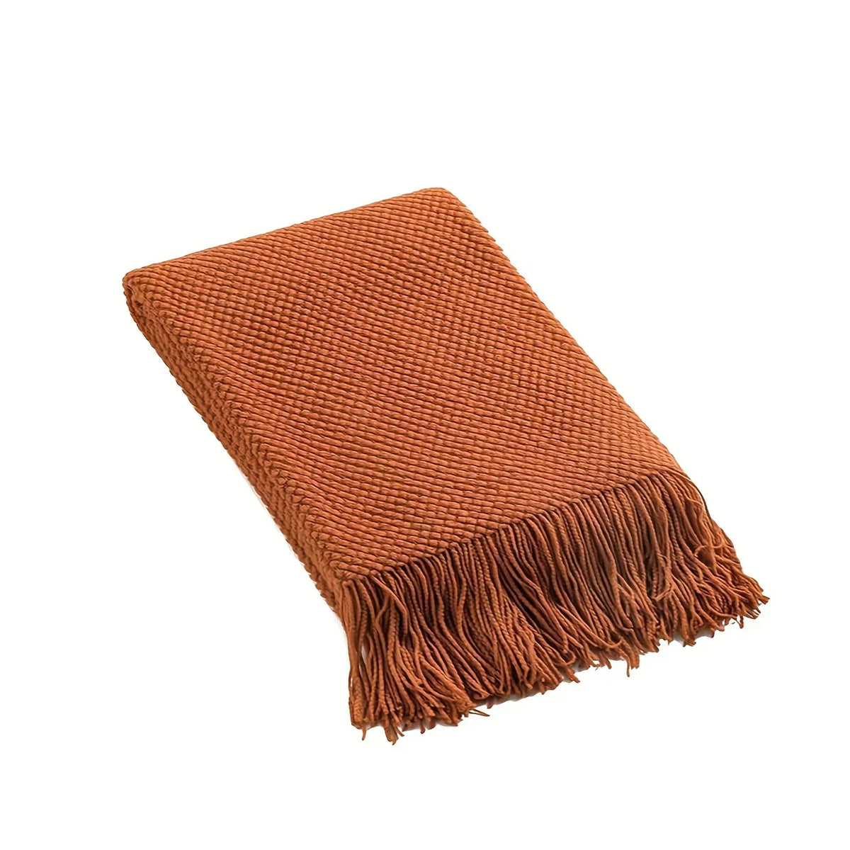 Skanto | Aurelia Cozy Fringe Knit Textile in Morandi Orange | Soft & Warm | 3 Sizes | For Sofa, Bed & Travel