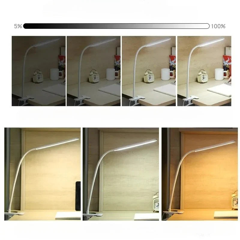 Skanto | LED Clip Lamp LumaFlex | 3 Light Colors & 10 Brightness Levels | USB Powered | Flexible Neck | Eye-Friendly & Dimmable
