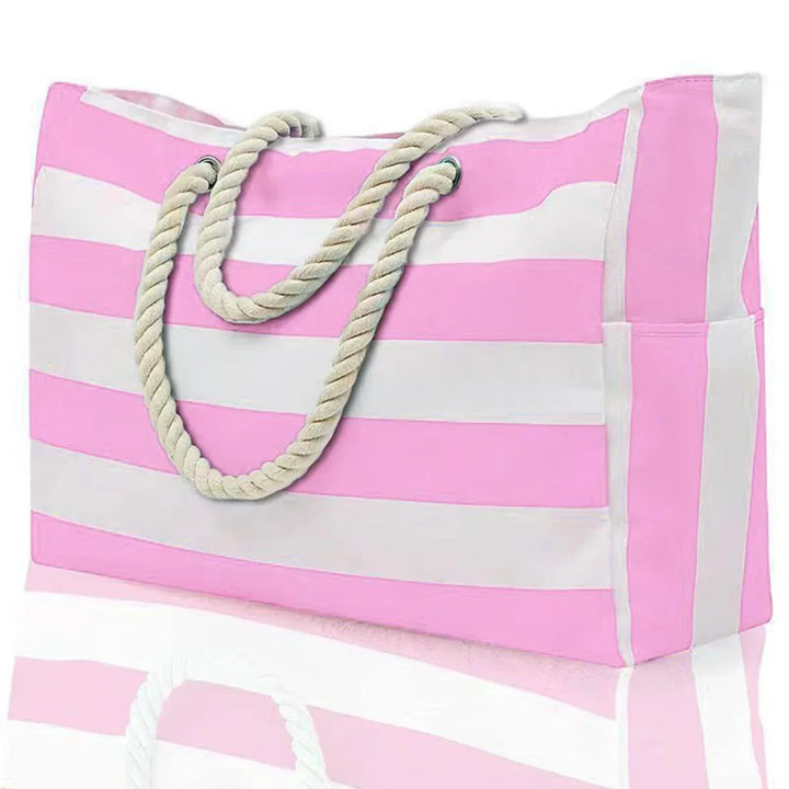Kalsten | Marivalis Striped Beach Bag with Zipper | Foldable Sand Resistant Canvas | For Travel & Vacation