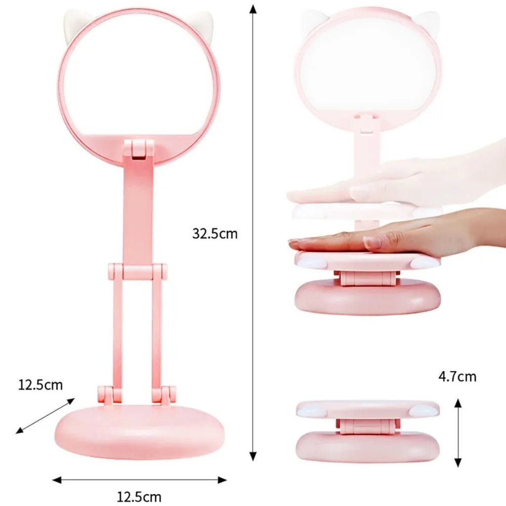 Adorable Folding Pink Cat Ear Desk Lamp - Portable Eye Protection Night Light for Reading and Learning | Kalsten