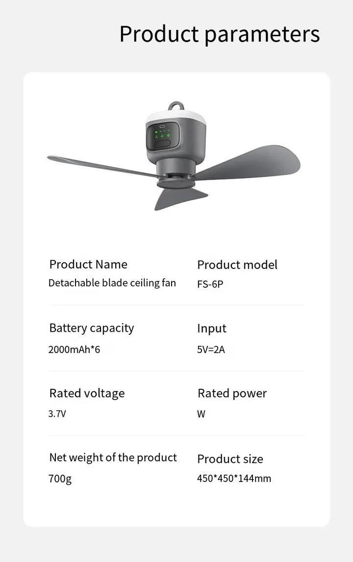 12000mAh Portable Ceiling & Camping Fan – Outdoor Tent Air Circulator and Cooling Ventilator | Kalsten