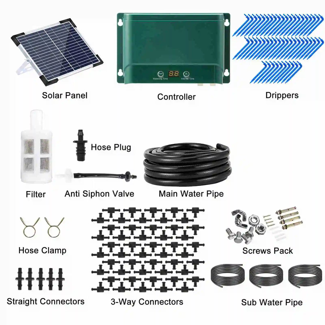 Kalsten | Solar Drip Irrigation System Kit Automatic Watering with 30 Modes & 7 Timers – AquaFlow