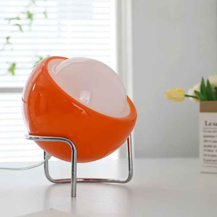 Aurivio Table Lamp | Glass & Stainless Steel | Retro-Nordic Design | LED Night Light Beige/Orange | Ø21×H25 cm | Kalsten